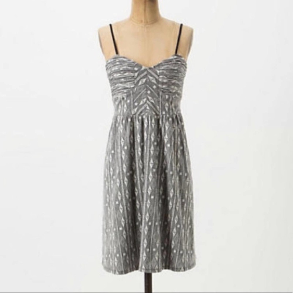 Anthropologie Gray Patterned Mini Dress with Black Straps